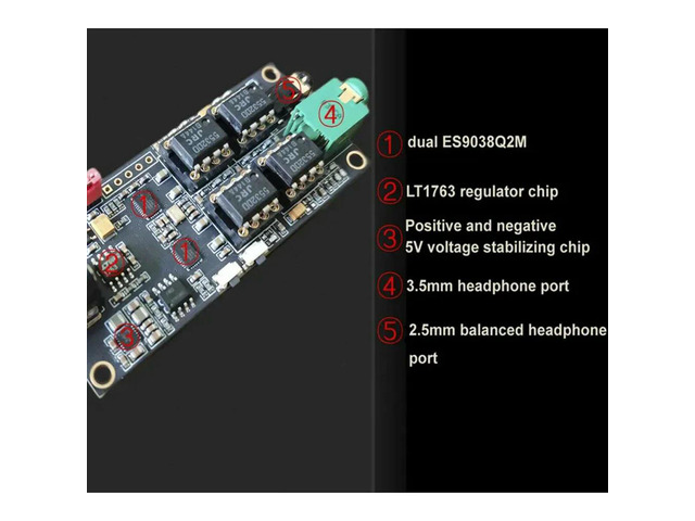 Dual ES9038Q2M Decoding Board With JRC5532*4 OP AMP I2S Input DAC USB Italian Amanero Interface PCM768KHz DSD512
