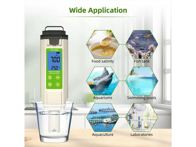 7 in 1 Water Tester PH/ EC/TDS/SALT/ORP/Emperature/SG Fish Tank Pwimming Pool Water Analyzer
