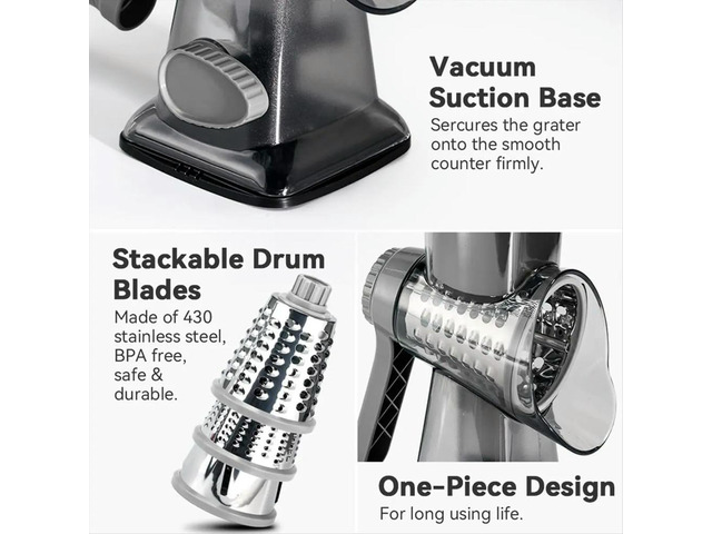 Cheese Grater Hand Crank Rotary Vegetable Shredder with Handle,Interchangeable Blades,Multifunctional Slicer for Kitchen