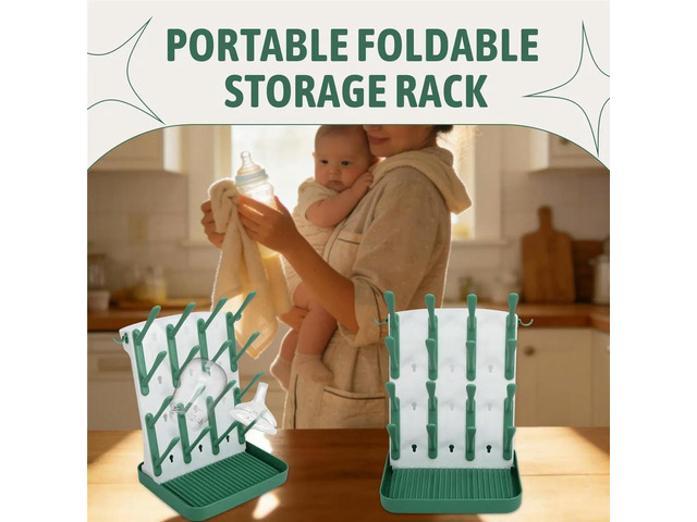 Baby Bottle Drying Rack,Vertical Space Saving Countertop Holder-Capacity for 16 Bottles,Baby Accessories Organizer Green