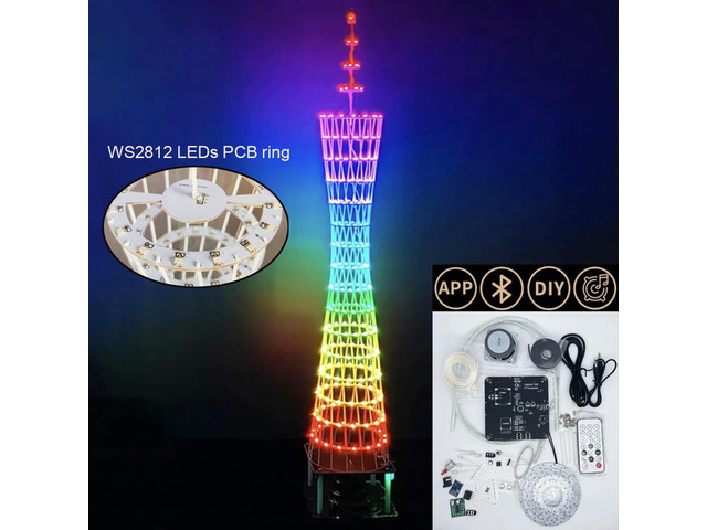 DIY Electronic Kit Canton Tower 16 Layer WS2812 SMD RGB LEDs PCB Light Ring Soldering Project Bluetooth App Control