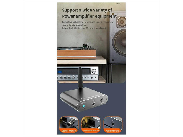 AptX-HD Bluetooth 5.2 Receiver HIFI Music Audio Adapter with 3.5mm Aux Toslink/Coaxial Output for Speaker Amplifer Car