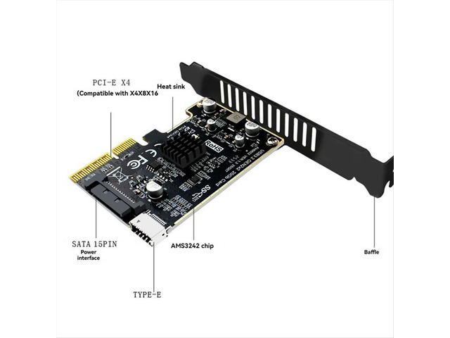 PCI-E to TYPE-E Expansion Card PCIE X4 to TYPE-E USB 3.2 20Gbps Expansion Card for Type C Front Panel Mount Adapter