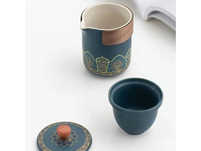 1Set-Travel Tea Set Tea Set Ceramic Teapot Tea Canister Tea Cup Outdoor Quick Cup Tea Canister Leather Bag