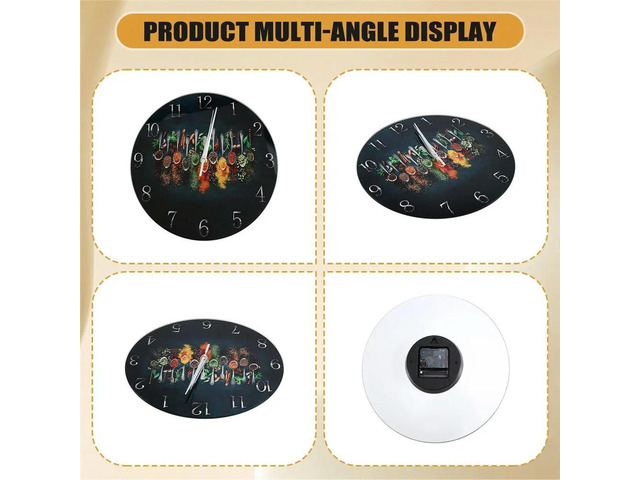 Silent Glass Wall Clock with Vibrant Spice Design - Thick Reinforced Glass, ModernKitchen & Bedroom Decor