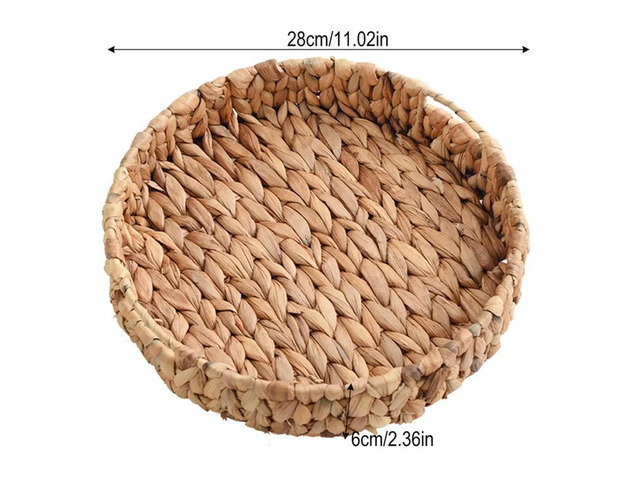 Decorative Round Basket Tray Natural Woven Fruit Vegetable Tray Grass Weaving Baskets Serving Trays