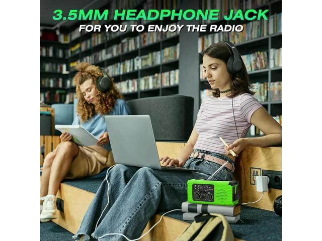 Emergency Radio Solar Hand Crank Radio 4000mah Multifunction AM/FM/NOAA Weather Radio Headphone Jack for Camping