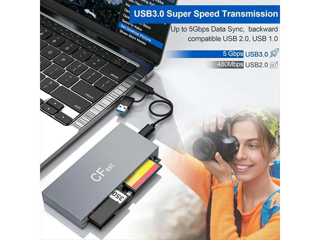 6 in 1 CFast Card Reader Read Simultaneously USB C CFast 2.0 Card Reader USB Card Reader for CFast/CF/MS/SD/TF/XD Card