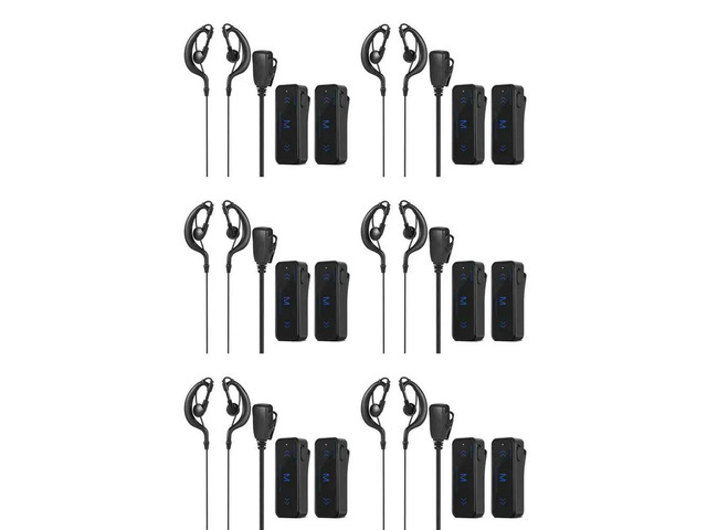 12Pcs Mini Walkie Talkie 400-470Mhz 2-Way Radio 3W Earpiece Headset Earmuff USB Powered