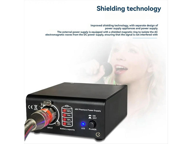 1-Channel 48V Phantom Power Supply with XLR 3 Pin Microphone Cable for Condenser Microphone Music Recording Equipment