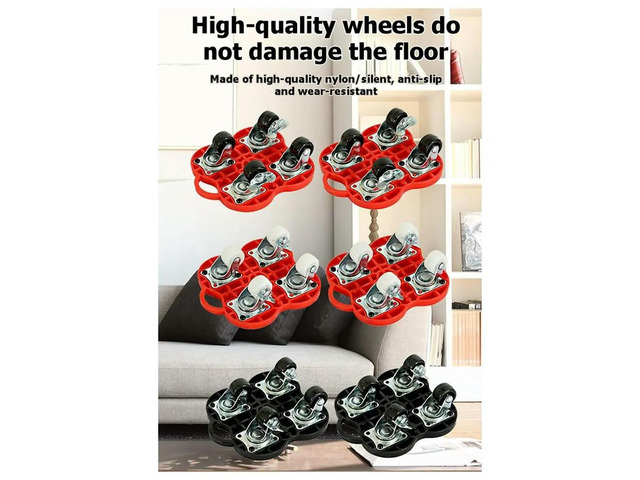 4-Pcs Brake-Equipped Moving Tool Set for Transporting Large Items Furniture Moving Tool for Bulky Goods Red