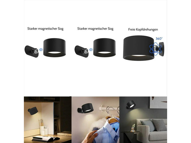 LED Wall Lights with Remote 3 Colors & Dimmable Magnetic 360° Rot Rechargeable Wall Mounted Reading Sconces Lamp 2000mAh