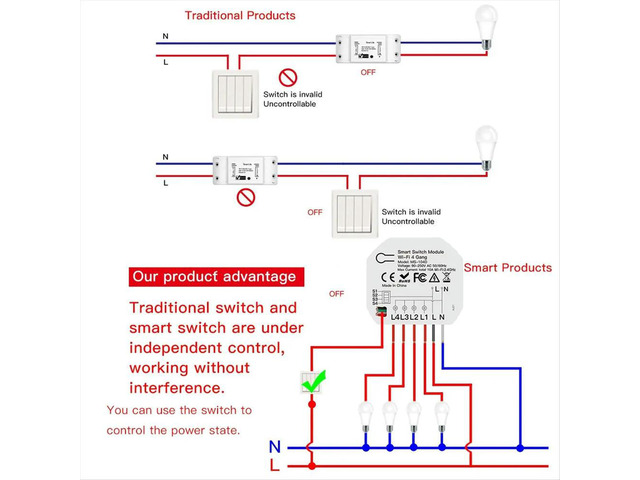 2Pcs 4 Way Switch Module Tuya Light Control Switch App Remote Control Dimmer Curtain Switch