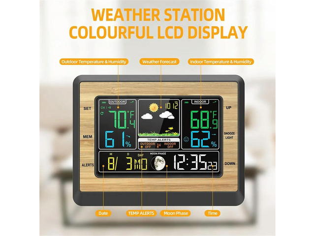 Weather Station 6 Inch Color Screen Digital Temperature Humidity Meter Weather Forecast Station with Sensor