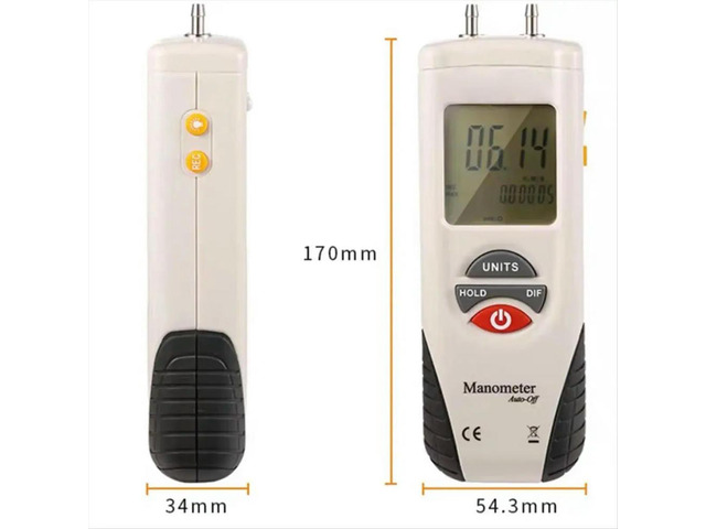 HT-1890 Gas Pressure Gauge Manometer Digital Manometer Data Hold Dual Port Air Pressure Gauge HVAC Gas Teste Meter