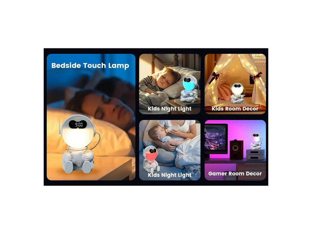 Astronaut Night Light Clock with Timer Wake-Up and Ambient Lighting Features BT White Noise LED Lighting B