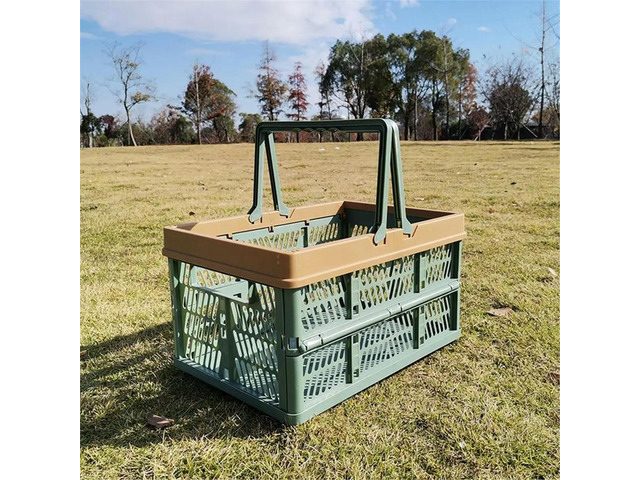 Japanese Style Foldable Picnic Basket - Large Spring Outing Tote for Shopping & Vegetables Green