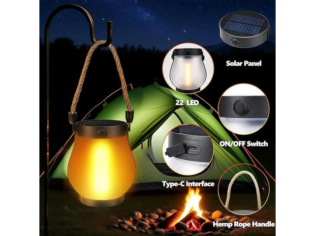 Solar Flame Lantern Hanging Outdoor Waterproof-3 Pack Flame Lanterns with Dual Charging Modes for Garden or Yard Decor