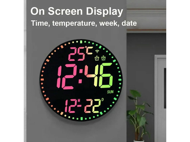 Digital Electronic Clock Calendar Wall Clock Living Room Decorative Wall Hanging Colorful Clock B