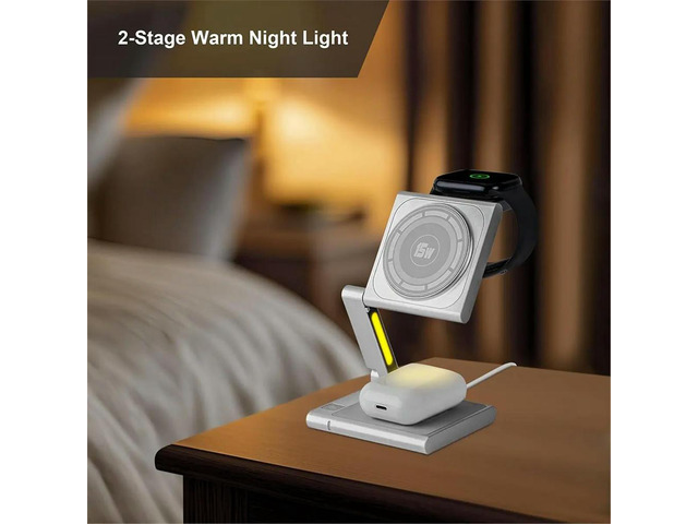Fast Charging Station Foldable for Travel,Modern All Aluminum Alloy Body 4 in 1 Charger Titanium