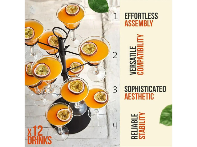 Cocktail Tree Stand, Wine Glass Flight Tasting Display for Drinks, 3 Tier - 12 Holders for Champagne, Cocktails Gold