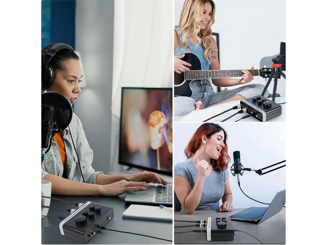 USB Audio Interface MIC Preamplifier Phantom Power, for Recording, Live Streaming, Podcasting Home Studio