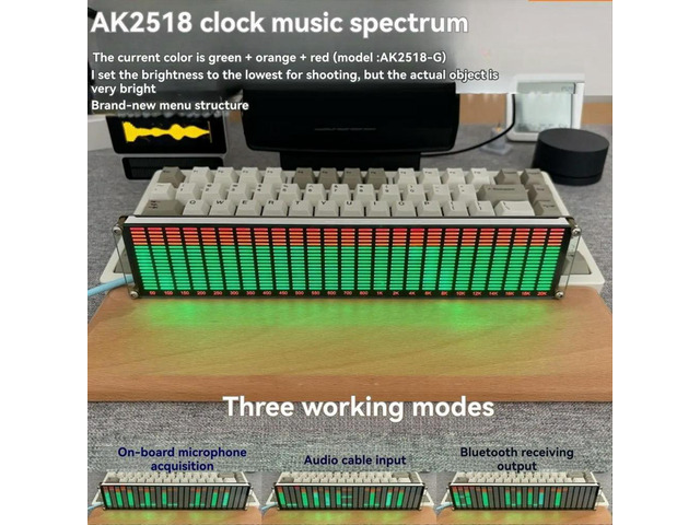 AK2518 Clock Bluetooth Music Spectrum Green+Orange+Red Display Color Atmosphere Light Audio Signal Melody Rhythm Lamp