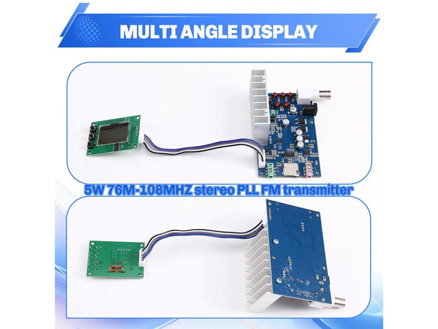 DIY Kits 5W 76M-108MHZ 7W Max Stereo PLL FM Transmitter Suite DIY Kits Power Frequency Adjustable Volume + LCD Display