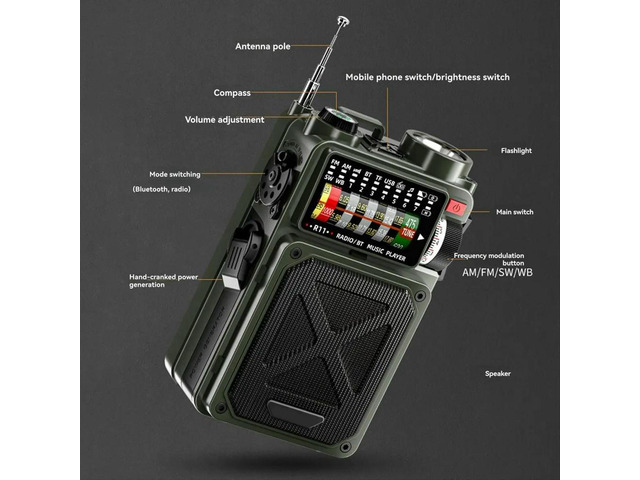 Solar Hand Crank Radio Dynamo Vintage AM/FM/SW Full Band Emergency Radio Bluetooth Speaker with Flashlight SOS