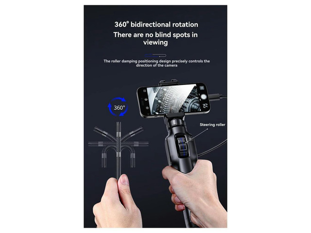 2MP Industrial Borescope Endoscope for Cars Inspection Mini Type Camera 360 Degree Rotation with 8 LED for phone
