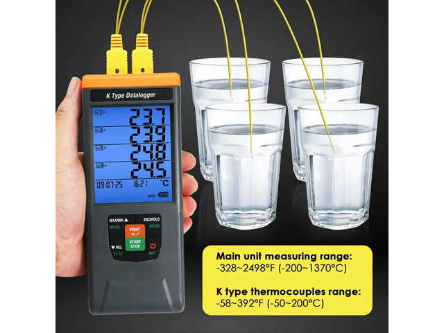 uyuy Digital K-Type Thermocouple Meter with 4 Channel Temperature Instrument GLP Secured 48K Records CSV Format
