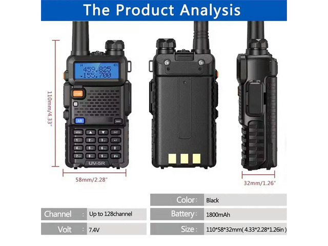 UV-5R Walkie Talkie 5W Two Way Radio VHF UHF 136-174MHz 400-520MHz Dual Band Ham Radio Station Receiver EU Plug