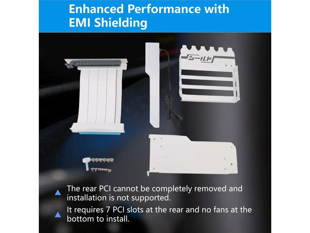 Vertical GPU Mounting Bracket with PCI-E 4.0 X16 Riser Cable Video Card Support Kit 90 Degree Right Angle White