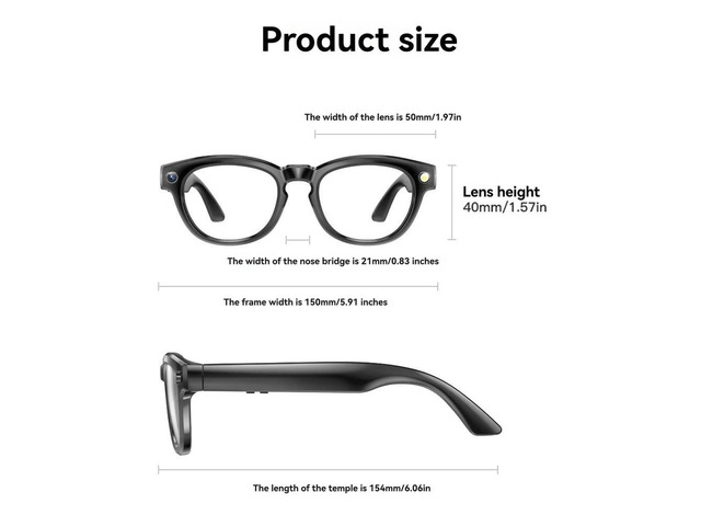 GS80 AI Bluetooth Glasses Photo Capture Call & Music Functions Automatic Speech Recognition for License Plates