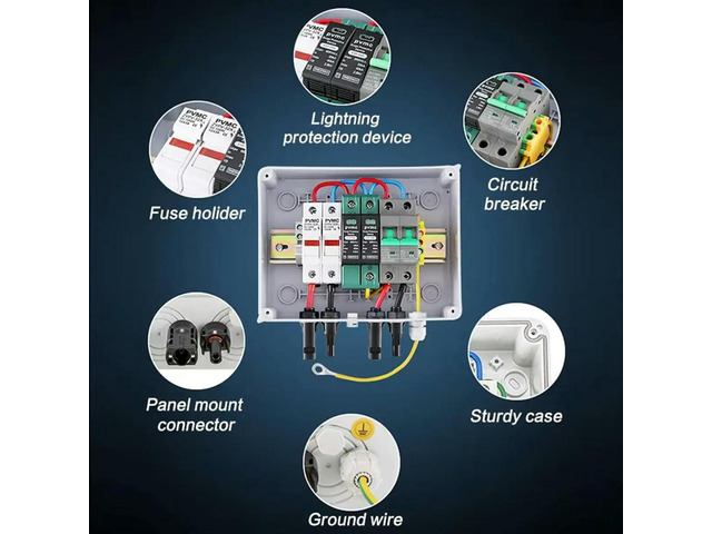 Solar Photovoltaic PV Combiner Box with Lightning-Pattern Protection 1 in 1 Out DC 600V Fuse MCB SPD Waterproof Box IP65
