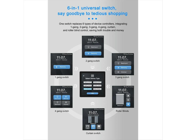 Tuya 4inch Touch Screen Switch Support 1/2/3Gang/Curtain/Roller Blind Switch 6in1 Multi Language for Alexa