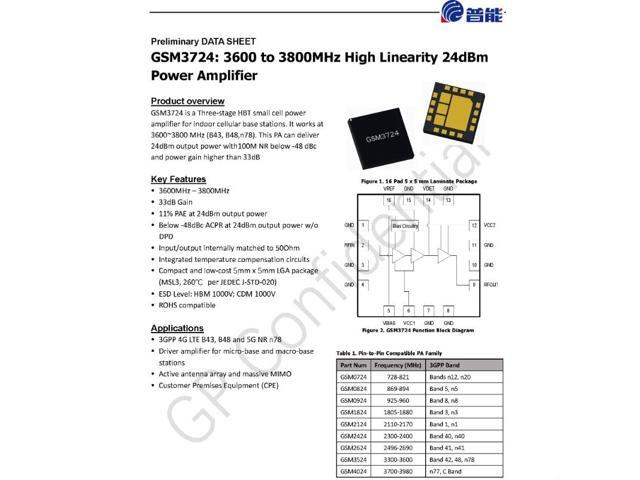 GSM3724 24dBm 3.6-3.8G GaAs High-Linearity RF Amplifier