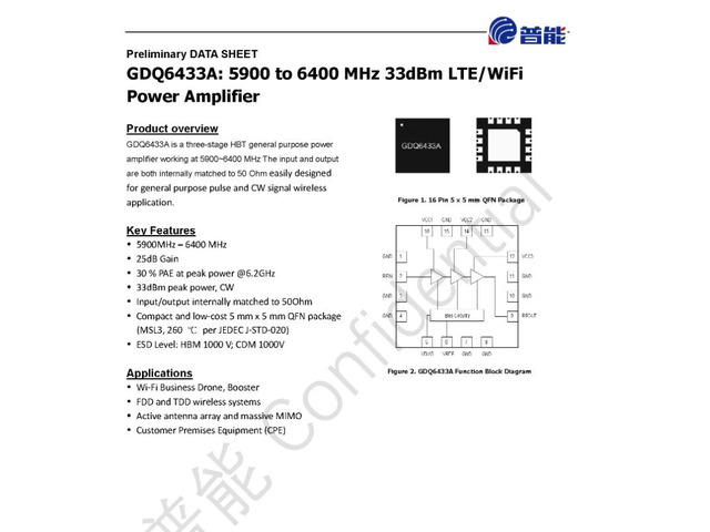 GDQ6433A 33dBm 5.9-6.4G GaAs wifi RF Power Amplifier