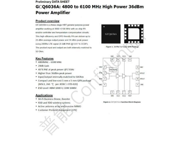 GCQ6036A 36dBm 4.8-6.1G GaAs High-Power RF Amplifier