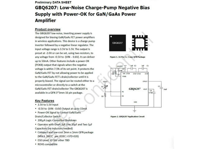 GBQ6207 Low-Noise GaN Bias Supply Control IC with Dual-Channel PA Gate Voltage Control