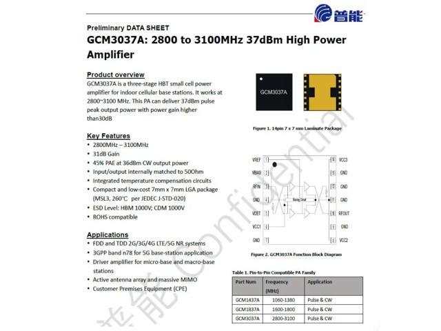 GCM3037A 37dBm 2.8-3.1G GaAs RF Power Amplifier