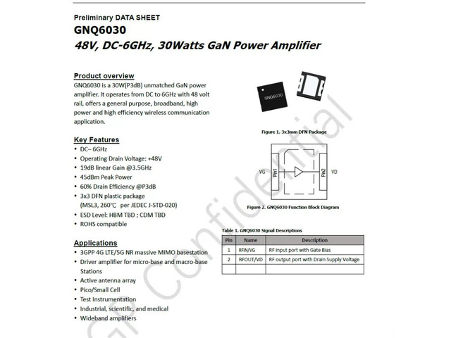GNQ6030 48V DC-6GHz GaN 30w GaN RF Power Amplifier