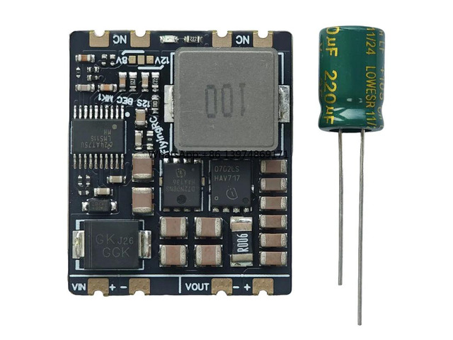 1PCS 10A 12S BEC Step-down Module 5.2V/8V/12V Selectable Outputs with 35V 220UF Electrolytic Capacitor for Servo Power Supply