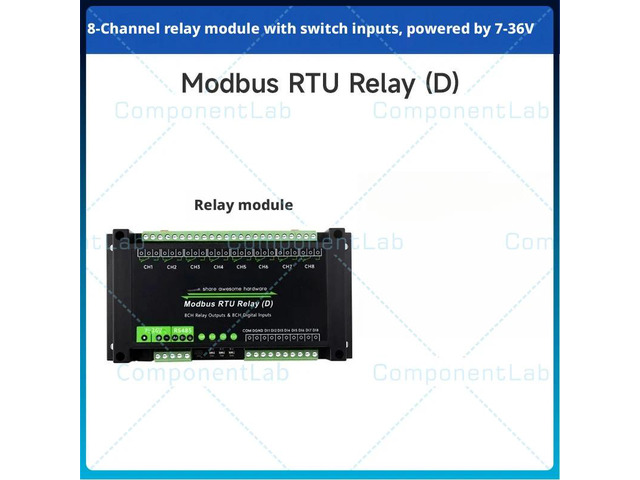 Industrial Modbus RTU 8 Channel RS485 Relay Module Switch Input 7-36V Power Supply