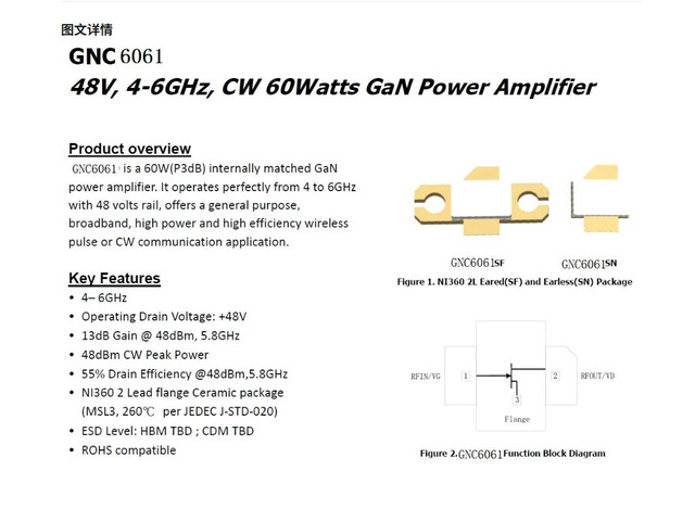 GNC6061 48V 4-6GHz GaN 60w GaN RF Power Amplifier
