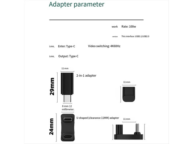 100W USB 3.2 Type C Male to Female 1 to 2 Adapter OTG 10Gbps Fast Data 4K Tablet USB-C Charging Converter-B
