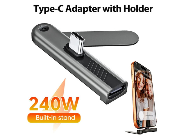 240W Fast Charging Phone Adapter Type-C Male to Female Adapters with Bracket OTG USB2.0 Data Transfer Charge Converter