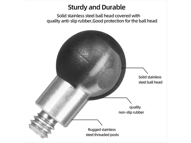 Aluminum 17mm Ball Head Adapter with 1/4 Inch Thread, 17mm Socket Arm, TPU Ball for Bike Motorcycle Phone Holder