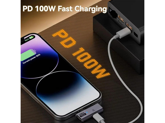 USB3.2 10Gbps USB C to Dual Type-C OTG Data Adapter Male to Female 100W Fast Charging Earphone Adapter White