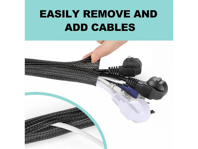 Cable Sleeve, 2m Desk Cord Cover Organizer TV Wire Tubing, Pet Proof Cord Protector From Cat Dog Chewing